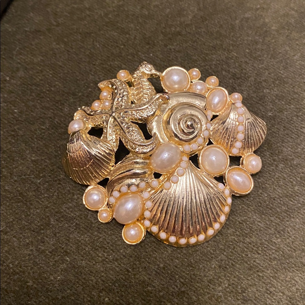 Gold and Pearl Shell Brooch
